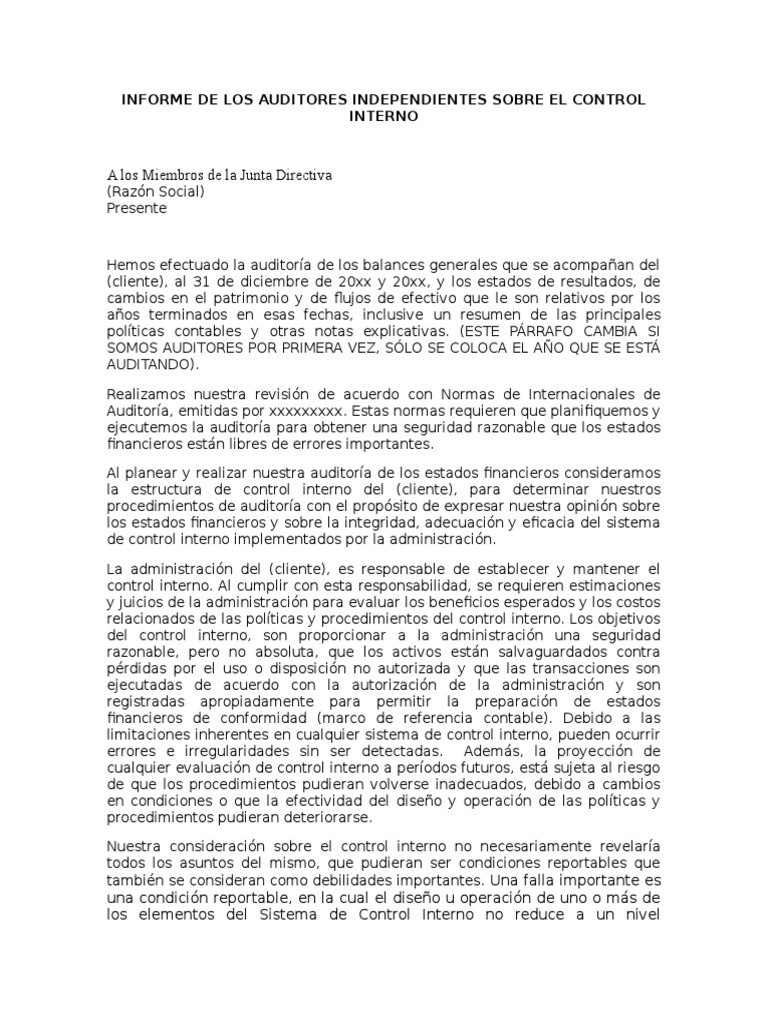 Informe de Control Interno de Auditoría | PDF | Auditoría | Business
