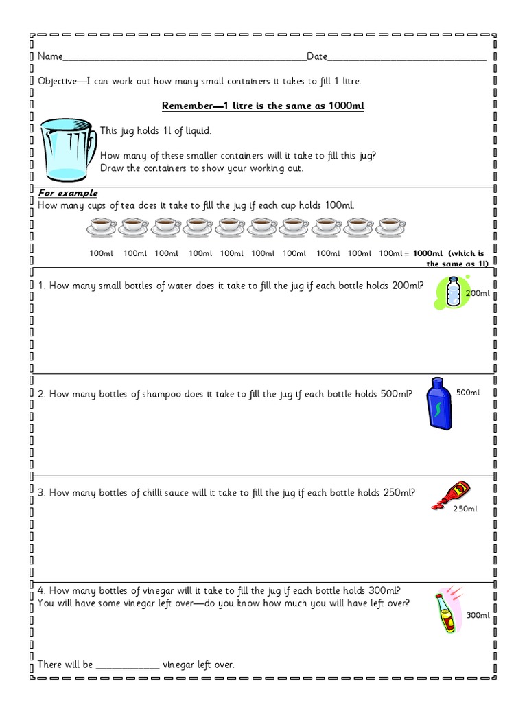 For Example: Remember-1 Litre Is The Same As 1000ml | PDF | Cooking ...