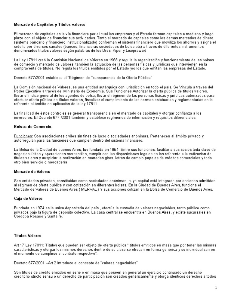 Mercado de Capitales y Títulos Valores | PDF | Bolsa | Bolsa de Valores