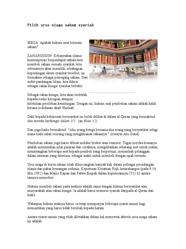Pilih Urus Niaga Saham Syariah Pdf