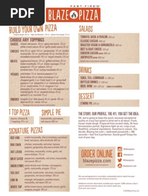Blaze Pizza Menu PDF Pizza Pesto