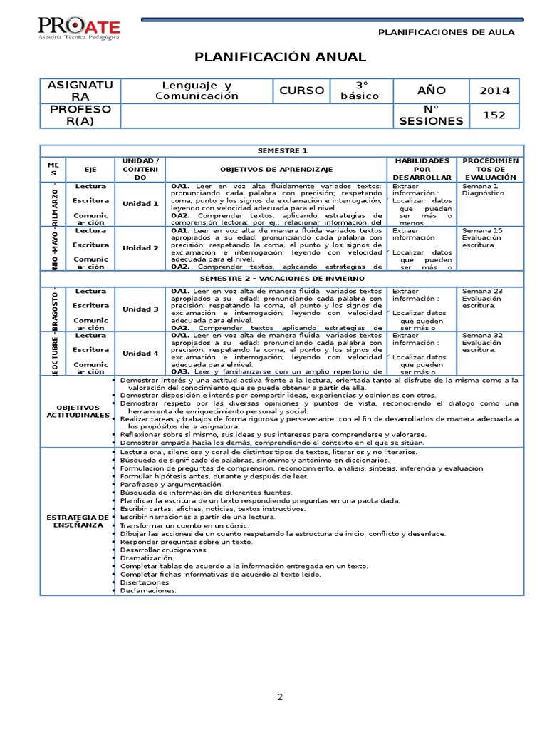 Lenguaje Planificación - 3 Basico Lenguaje Planificación - 3 Basico