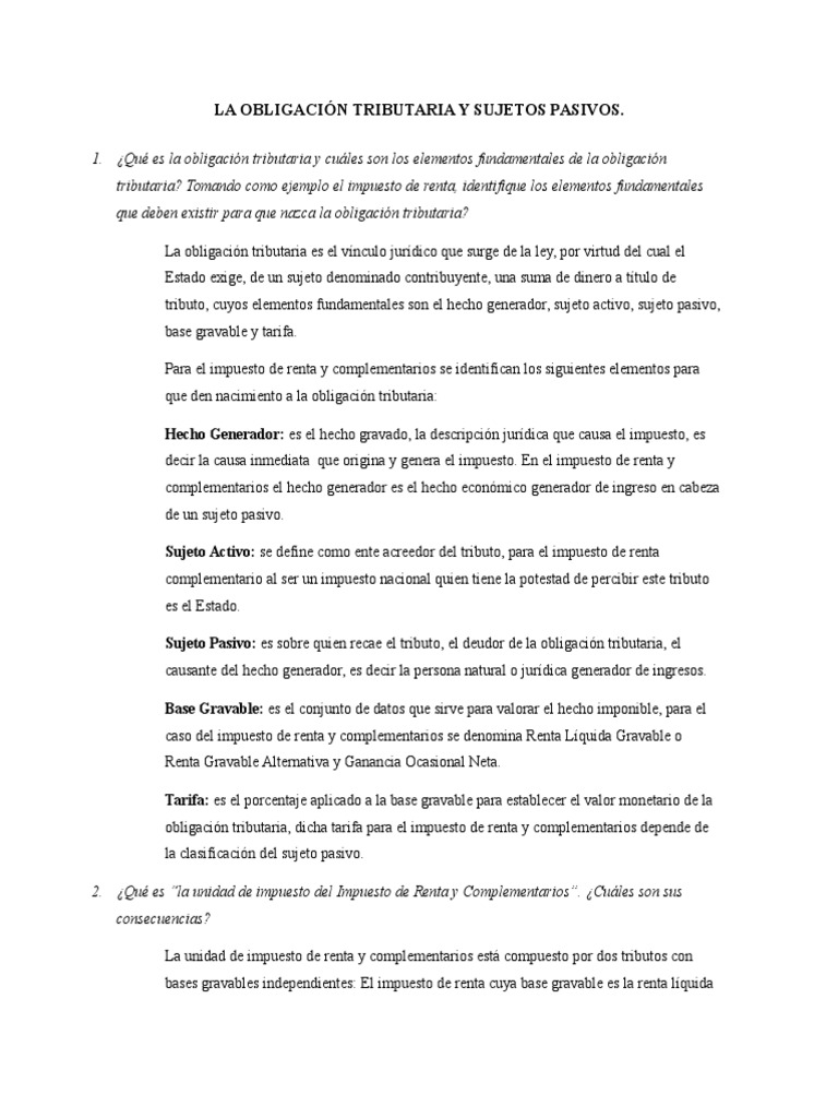 Sujetos Pasivos en la Obligación Tributaria | PDF | Impuestos ...