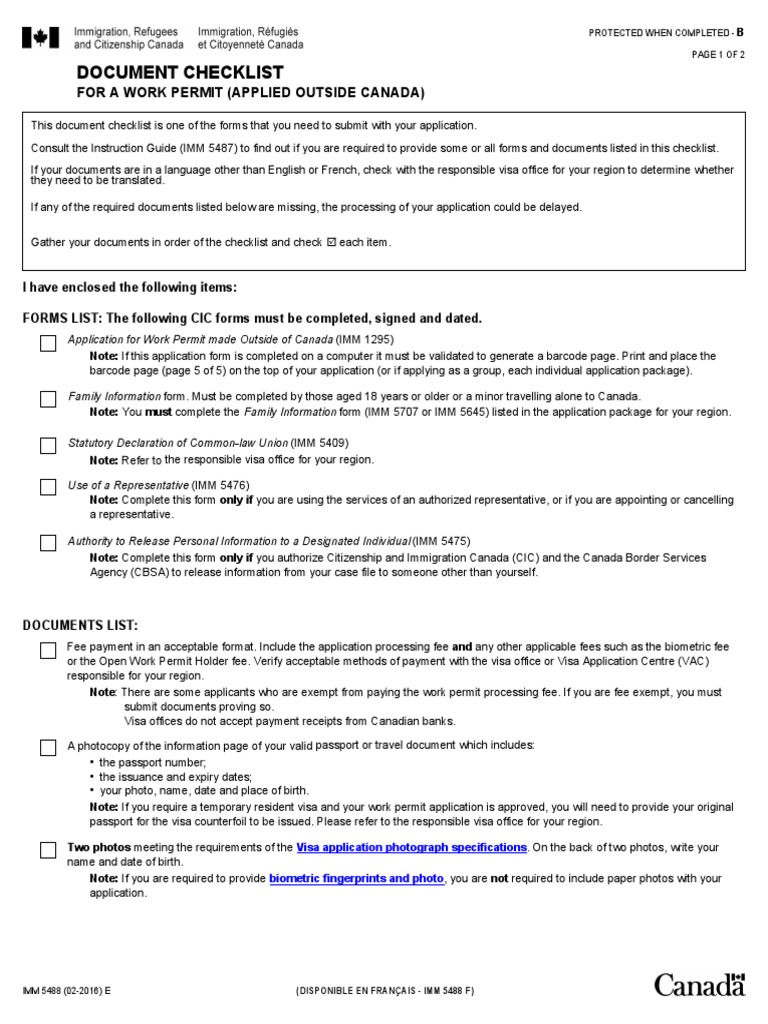 Document Check List for a  operate discharge duty  give access let pass in Canada | Travel  