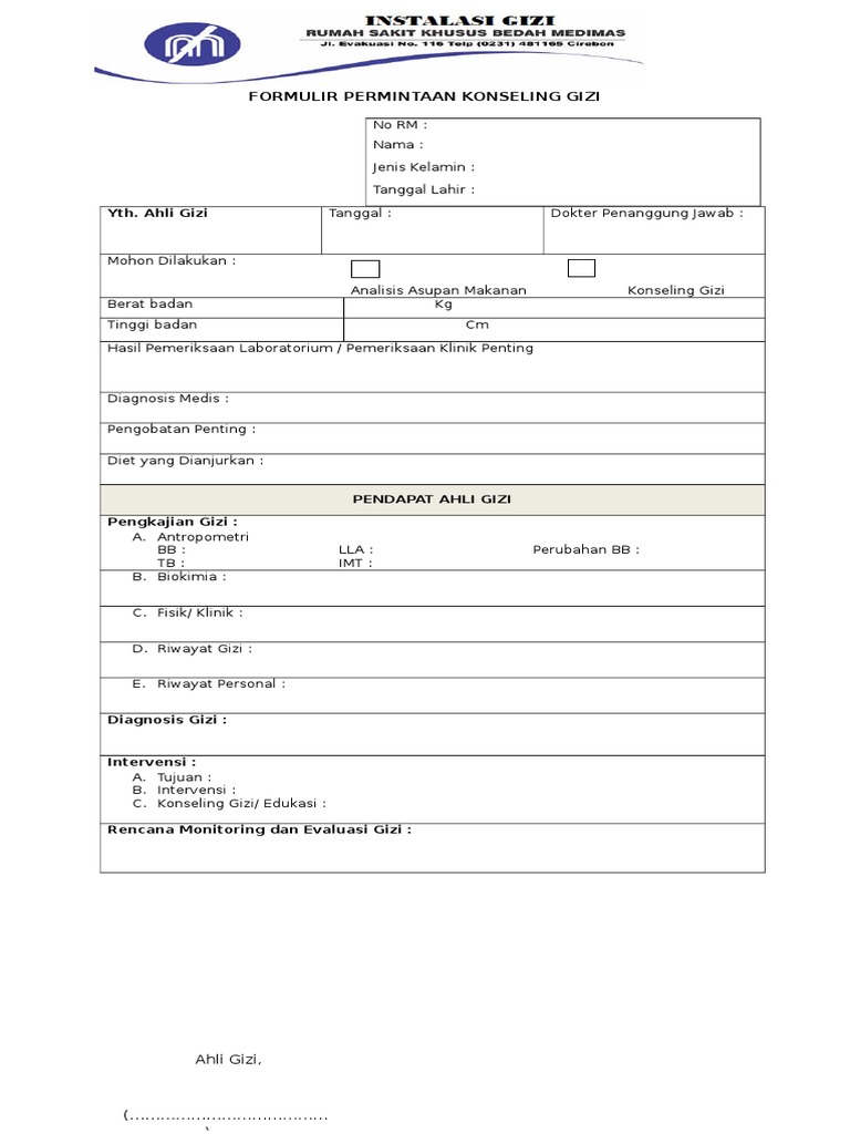 Contoh Form Konseling Gizi Rajal | PDF
