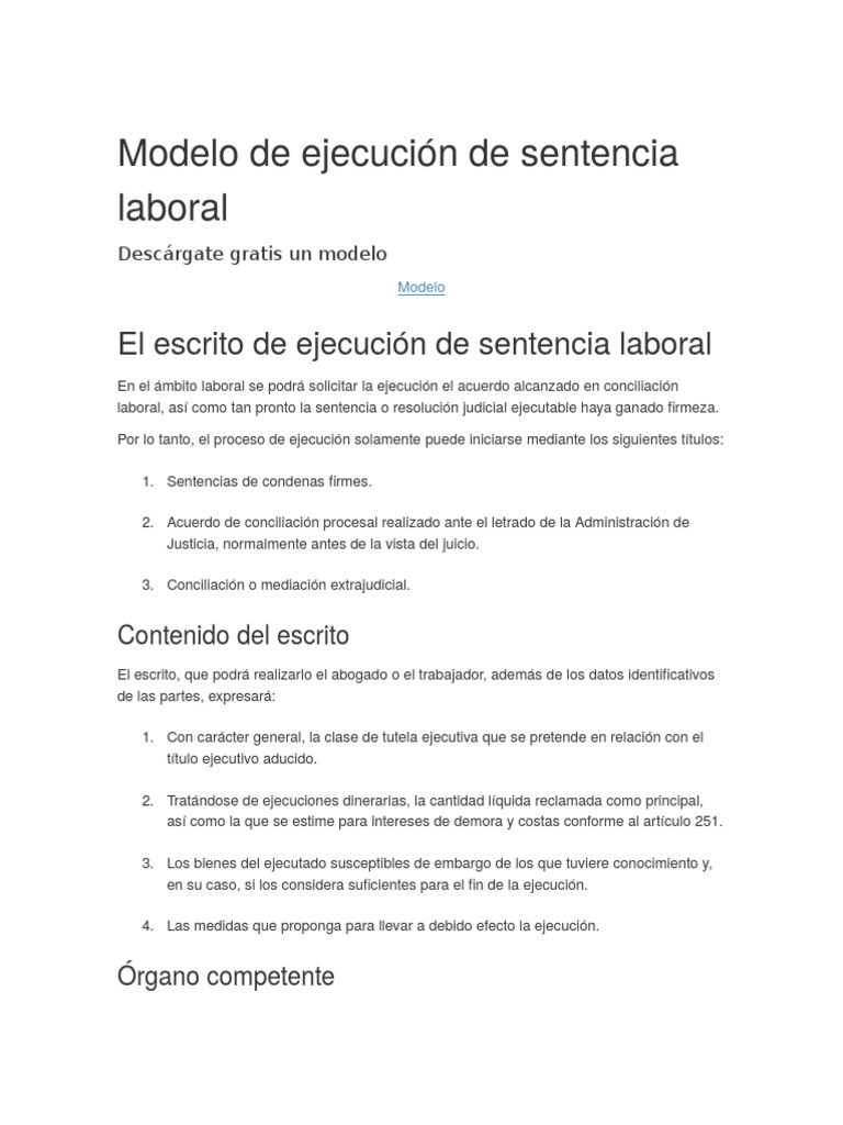 Modelo de Ejecución de Sentencia Laboral | PDF | Pena capital