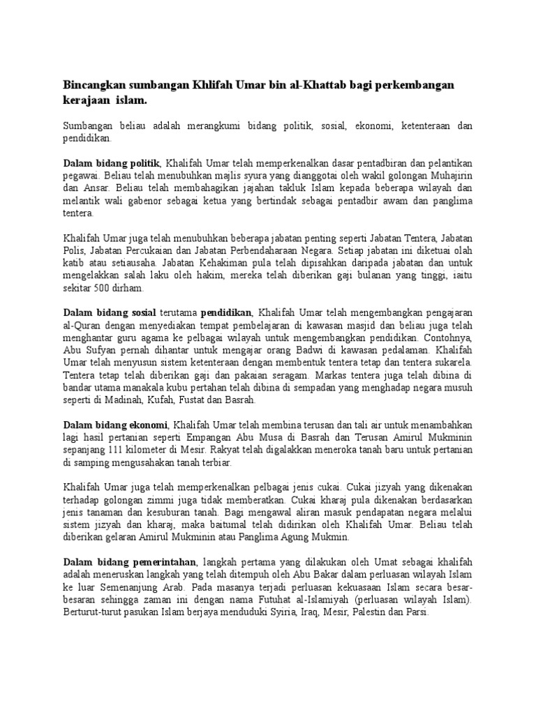 Bincangkan Sumbangan Khilifah Umar Bin Al Khattab Pdf