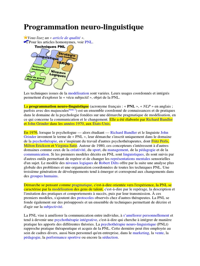 Programmation Neurolinguistique Pdf Programmation Neuro Linguistique Psychotherapie