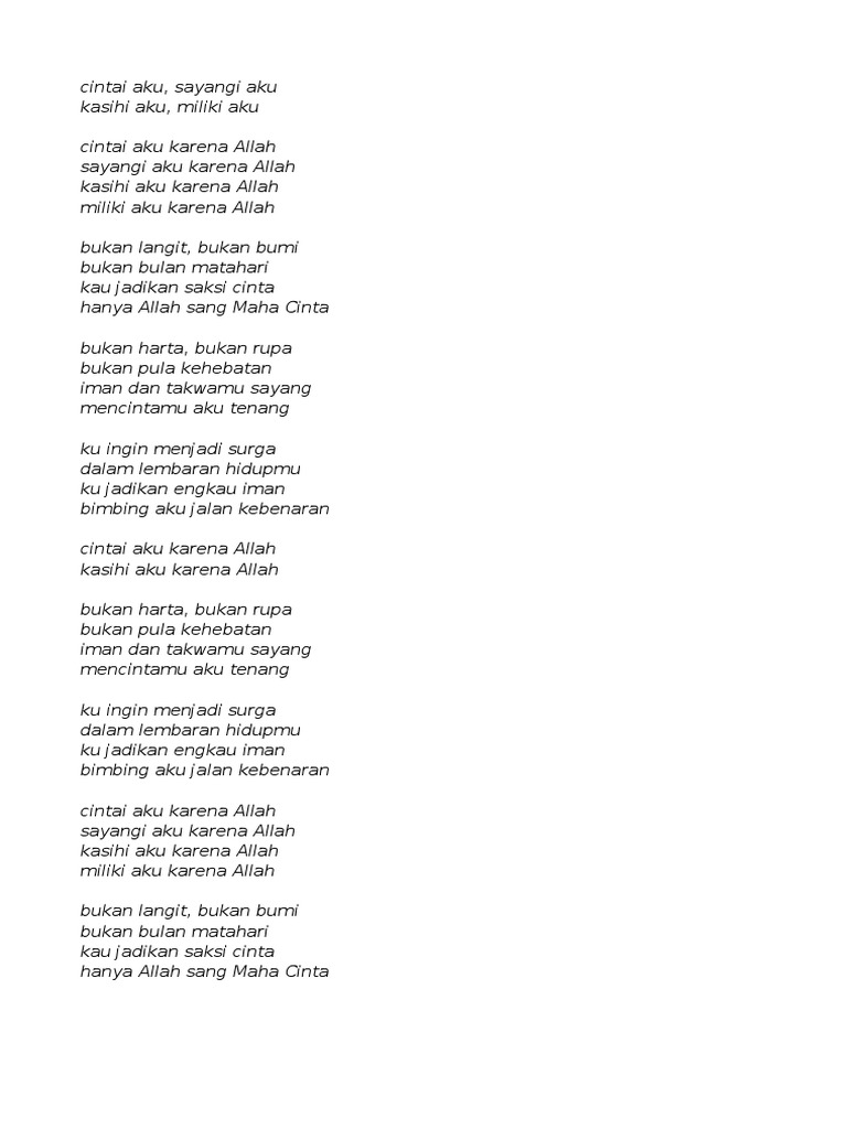 Lirik Cintai Aku Karna Allah