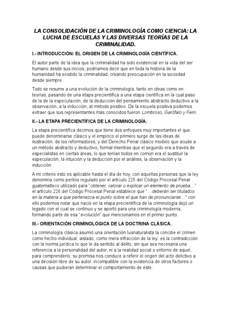 LA CONSOLIDACIÓN DE LA CRIMINOLOGÍA COMO CIENCIA LA LUCHA