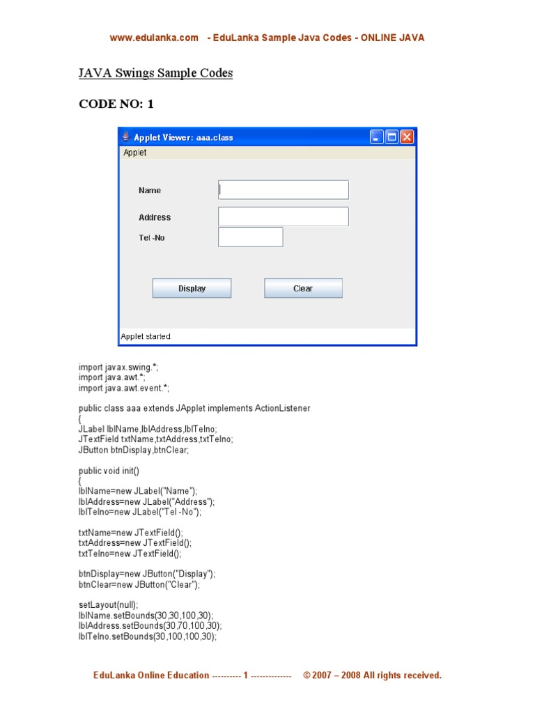 JAVA Swing Codes-Www - Edulanka.lk | PDF | Concurrent Computing ...