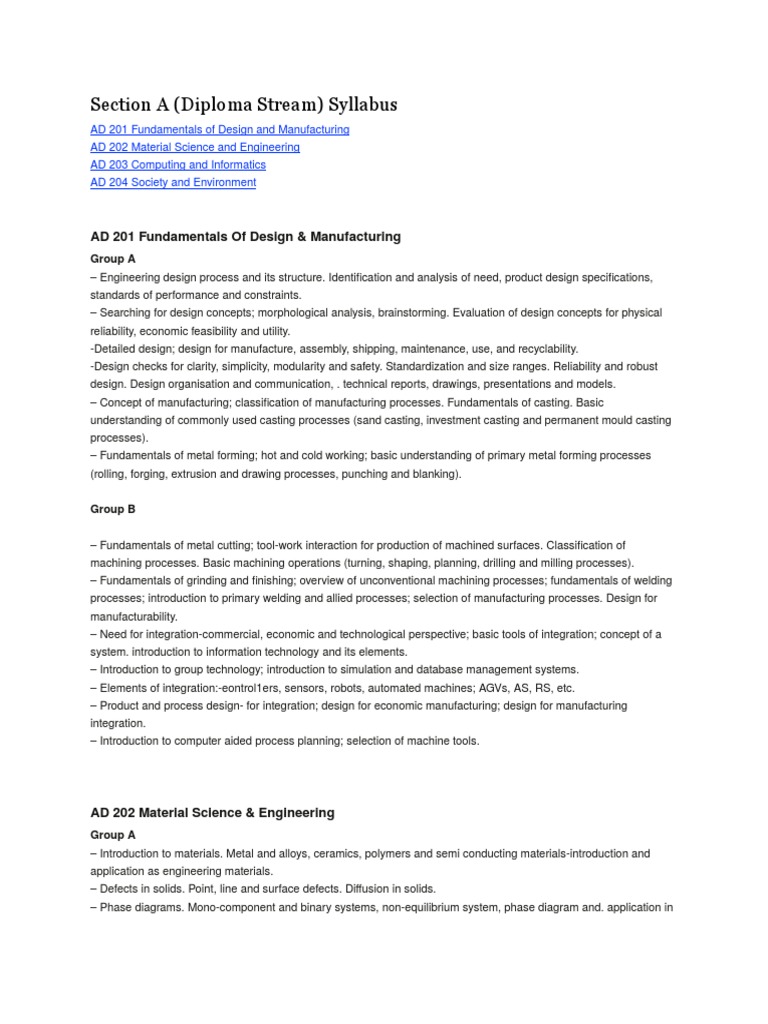 Diploma Stream Syllabus Overview | PDF | Technology & Engineering