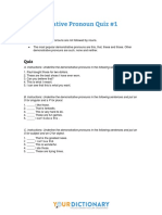 Demonstrative Pronoun Quiz Study Sheet