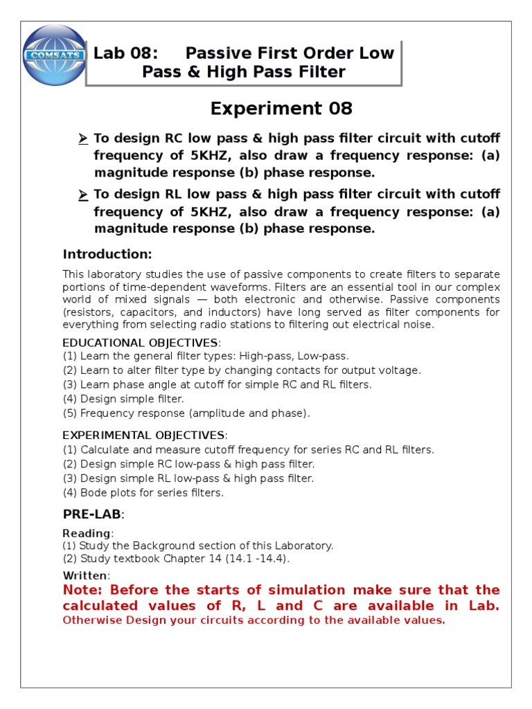 Passive Low Pass And High Pass Filter Pdf Electronic Filter Low
