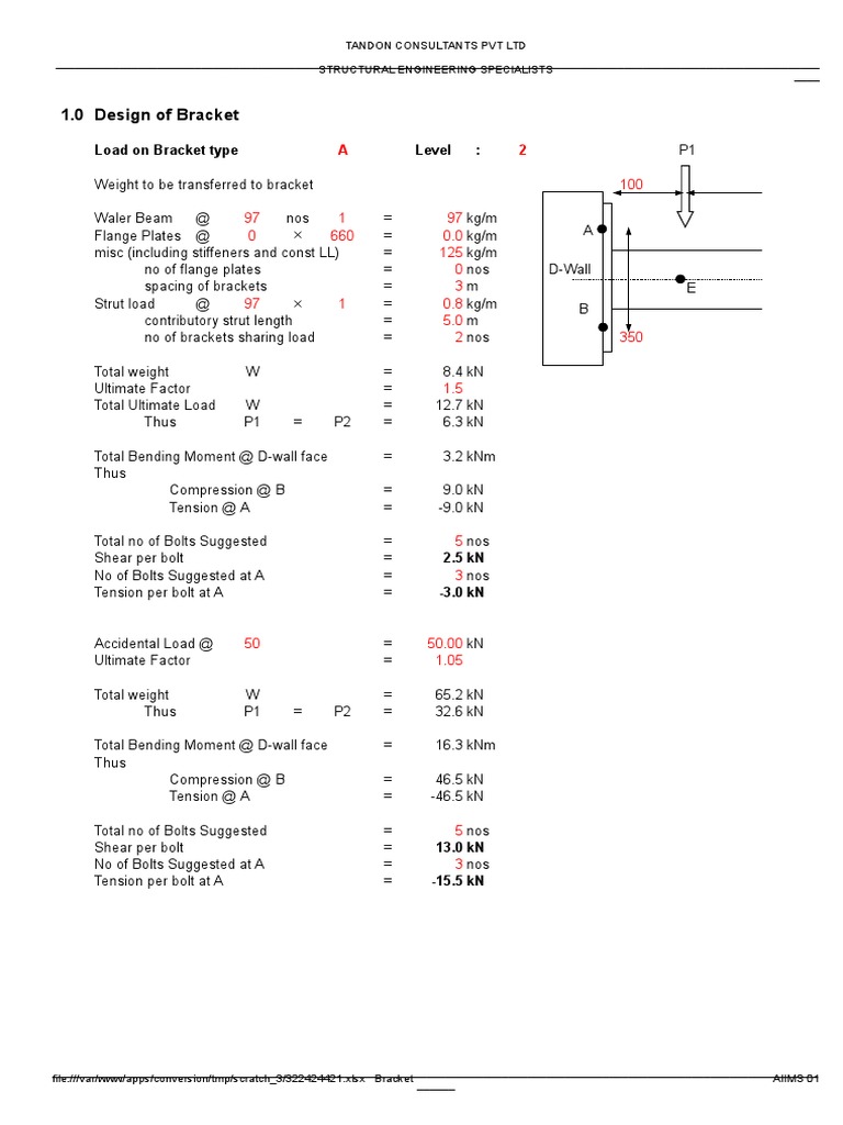 Steel Bracket Load Design Calculations | PDF | Technology & Engineering