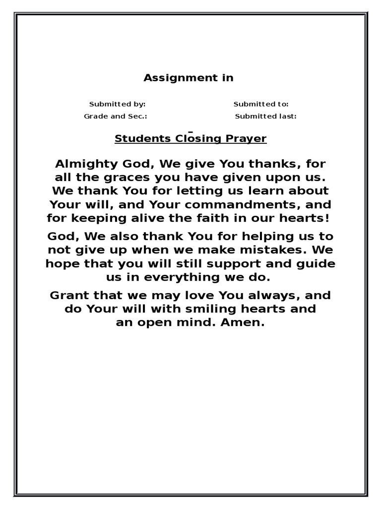 Closing Prayers For Class Pdf Religious Behaviour And Experience Religious Belief And Doctrine