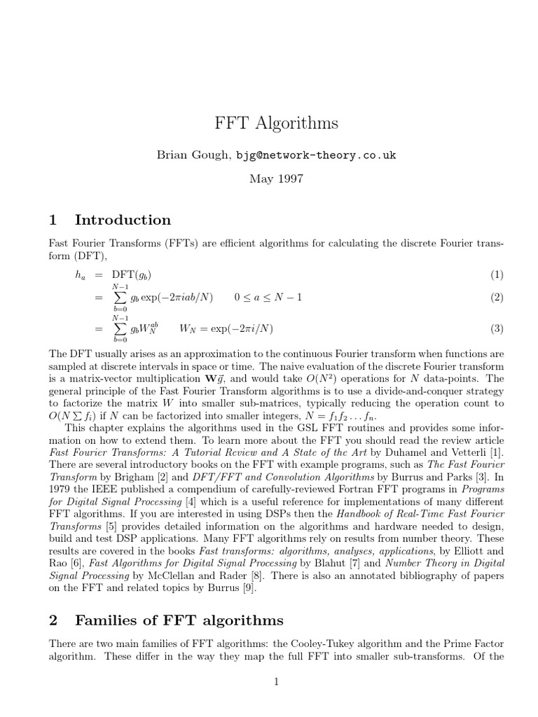 FFT Algorithms: Brian Gough, Bjg@network-Theory - Co.uk May 1997 | PDF ...