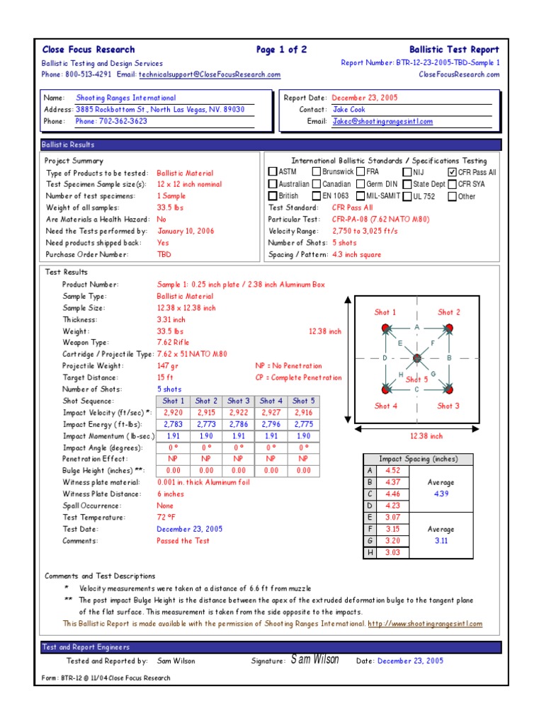 Sample 1 Ballistic Test Report | PDF | Firearms | Projectiles