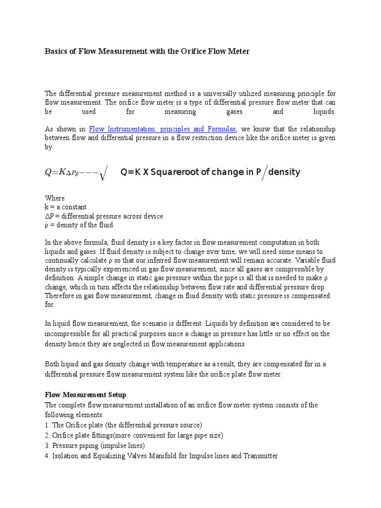 Orifice Flow Meter Basics and Setup | PDF | Flow Measurement | Fluid ...
