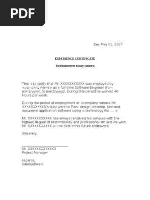 Experience Certificate