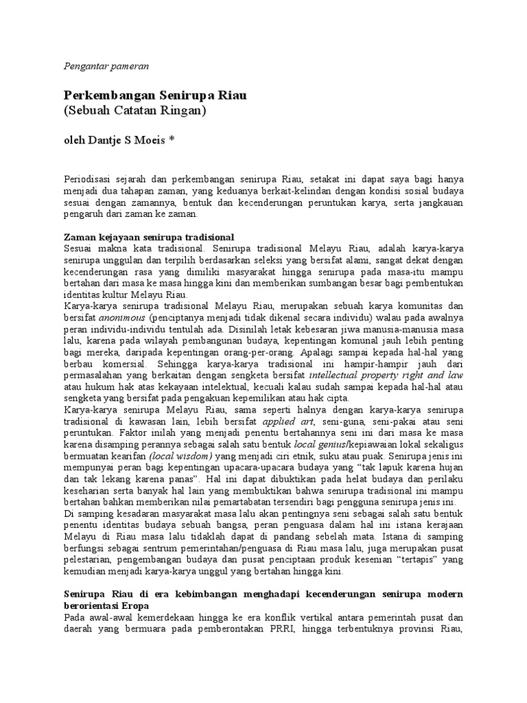 Catatan Ringan Perkembangan Senirupa Riau | PDF