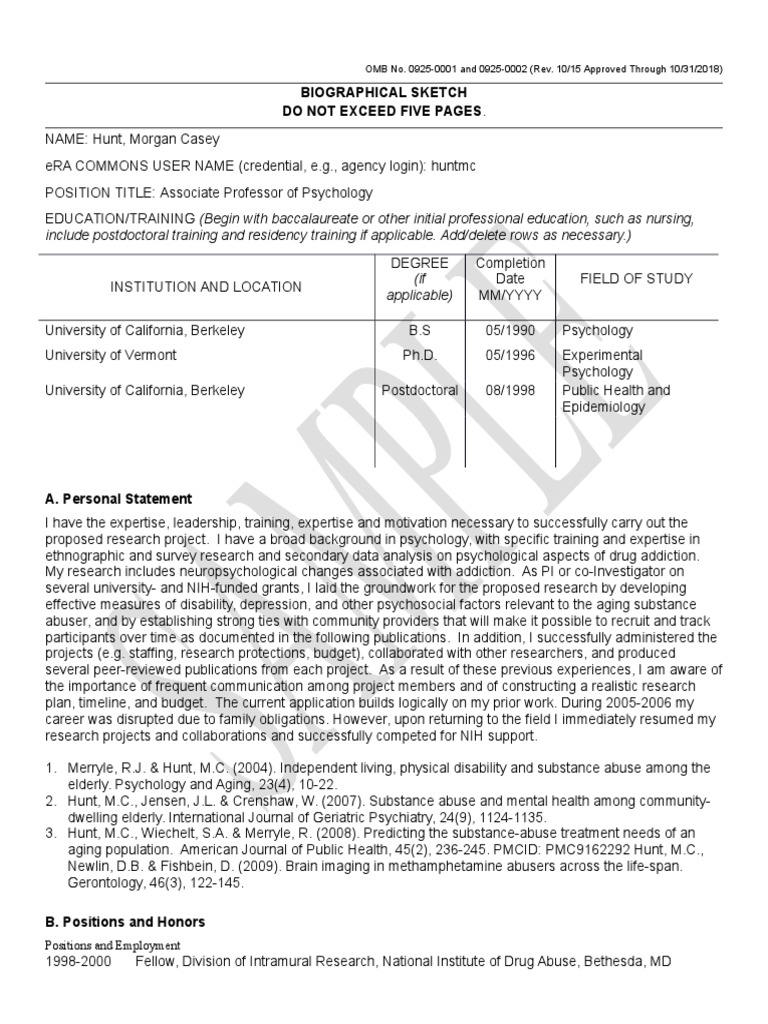 Biosketch Sample Forms D | PDF | Substance Abuse | Substance Dependence