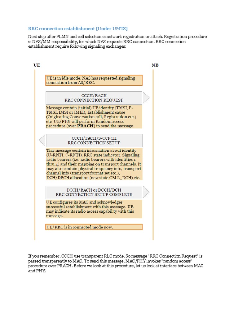 RRC Connection Establishment in UMTS | PDF