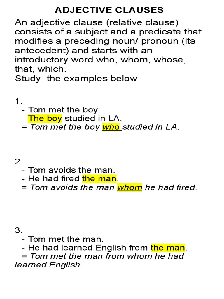 Adjective Clause And Participial Phrase Adjective Clause