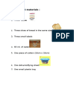 Experiment materials and procedures for observing bread mold growth