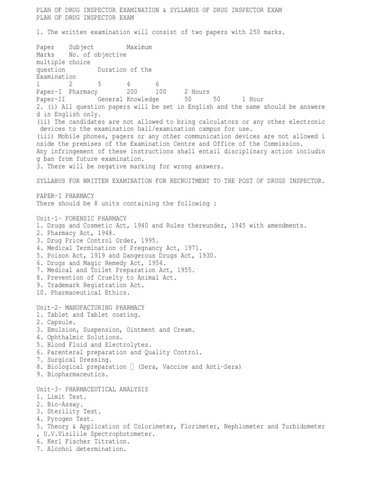 Drug Inspector Exam Syllabus Overview | PDF | Pharmaceutical Drug ...