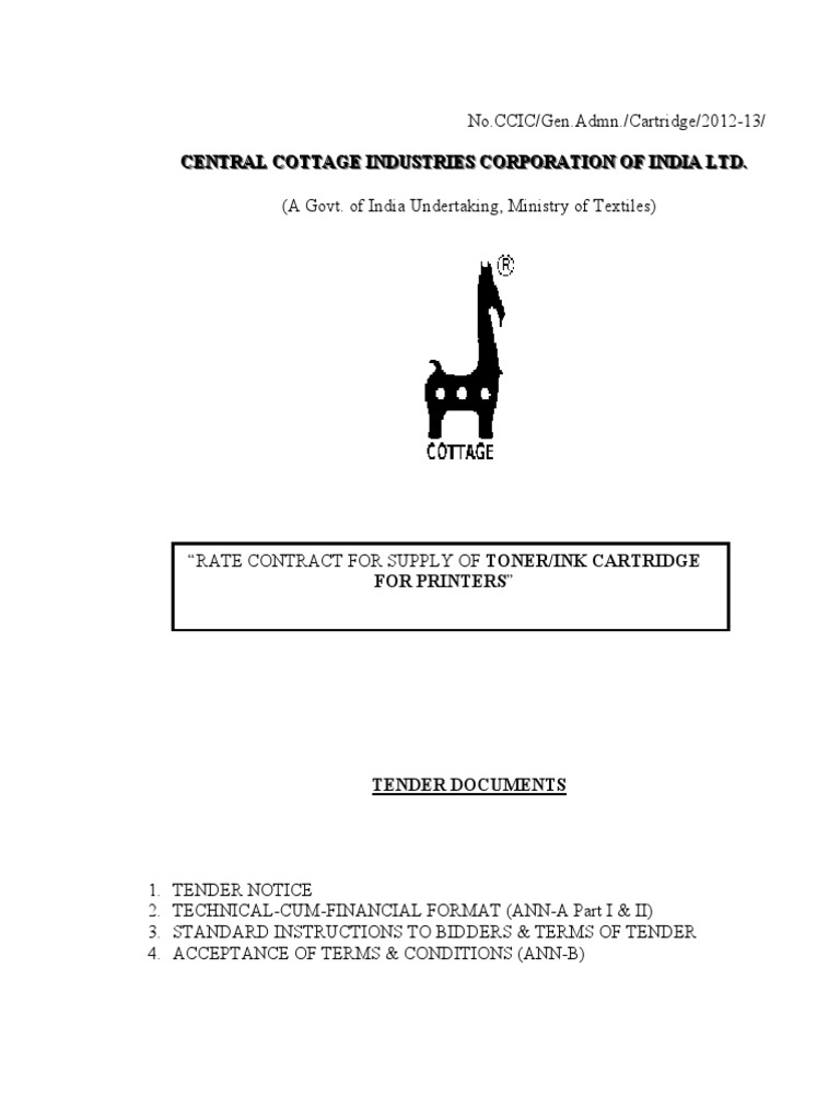 Central Cottage Industries Tender Pdf Printer Computing