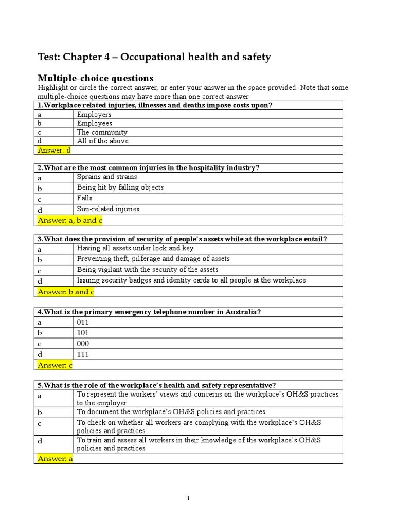 Occupational Health & Safety Quiz Guide | PDF | Occupational Safety And ...