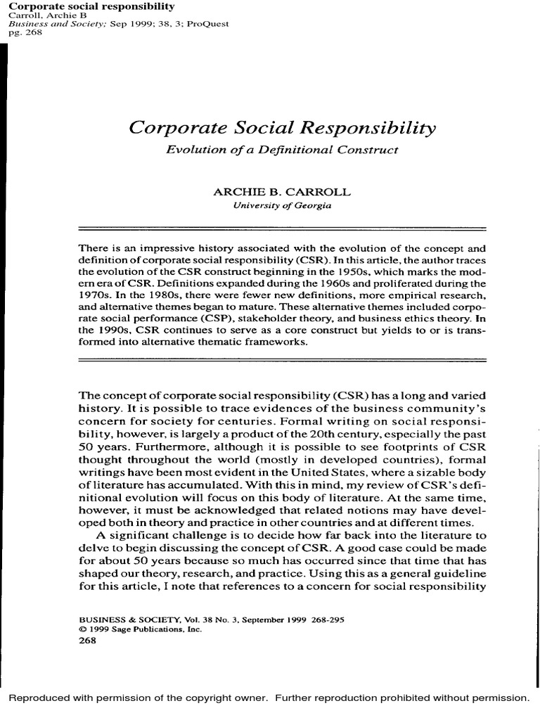 Evolution of Definitional Construct Corporate Social Responsibility PDF ...