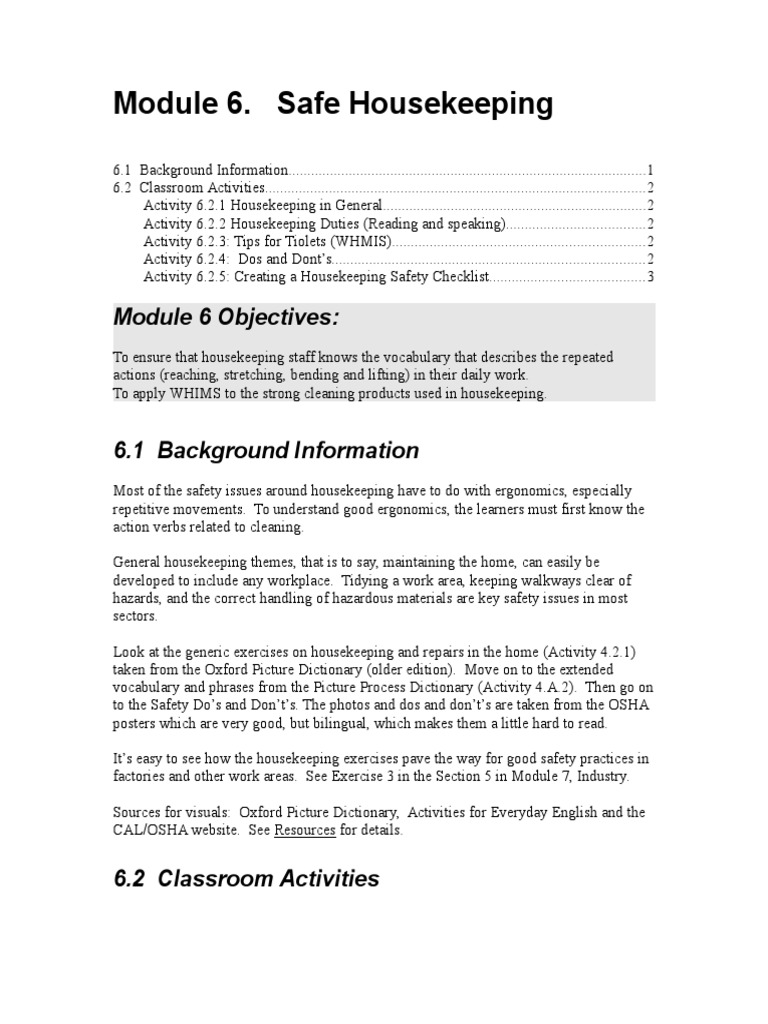 Housekeeping Procedure PDF Housekeeping Languages