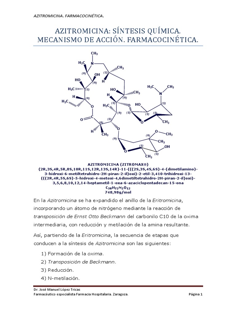 Azitromicina, Síntesis Química, Mecanismo de Acción, Farmacocinética