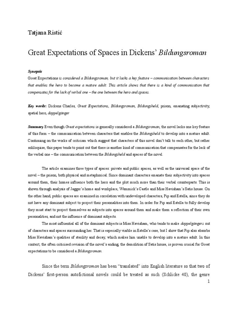 Great Expectations of Spaces in Dickens' Bildungsroman PDF Great