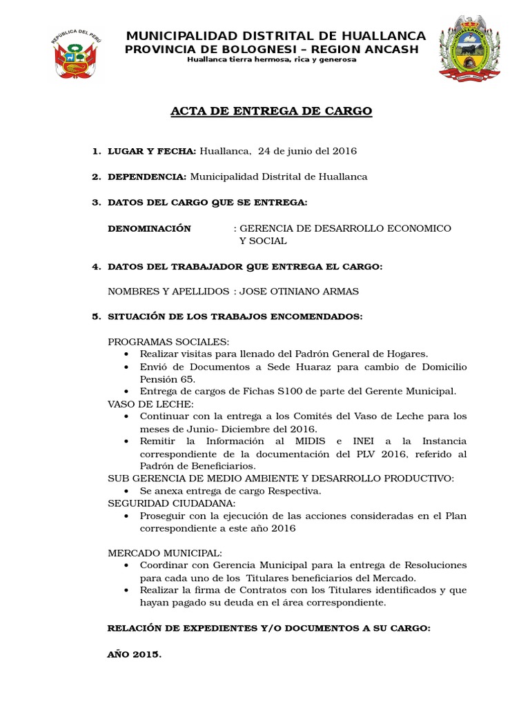 Acta de Entrega de Cargo  Business  Tecnología (general)  Prueba