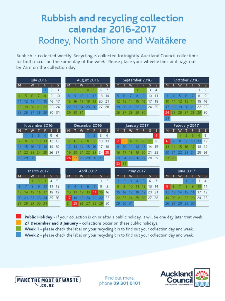 Auckland Council Rubbish Calendar Flyer PDF