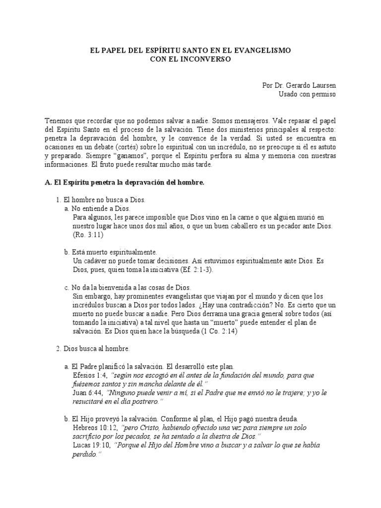 El Papel Del Espiritu Santo en El Evangelismo | PDF | Salvación ...
