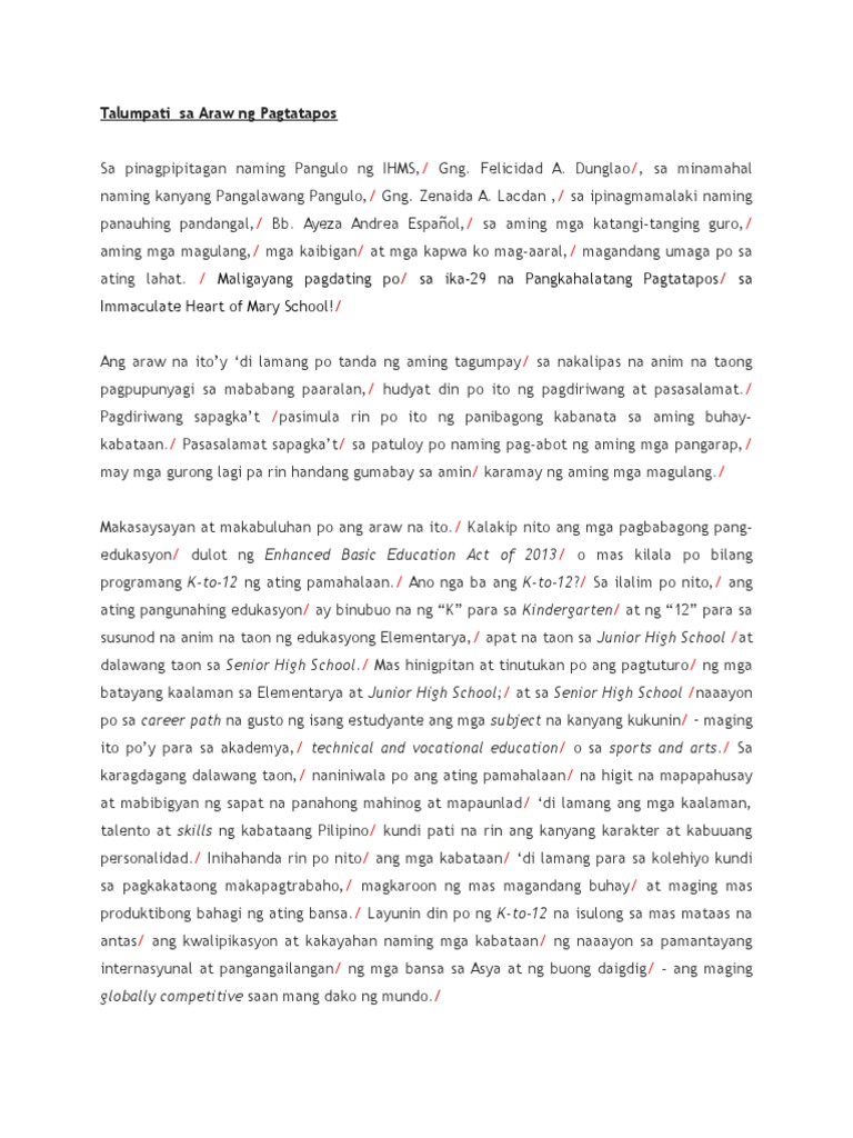 Talumpati Tungkol Sa Edukasyon