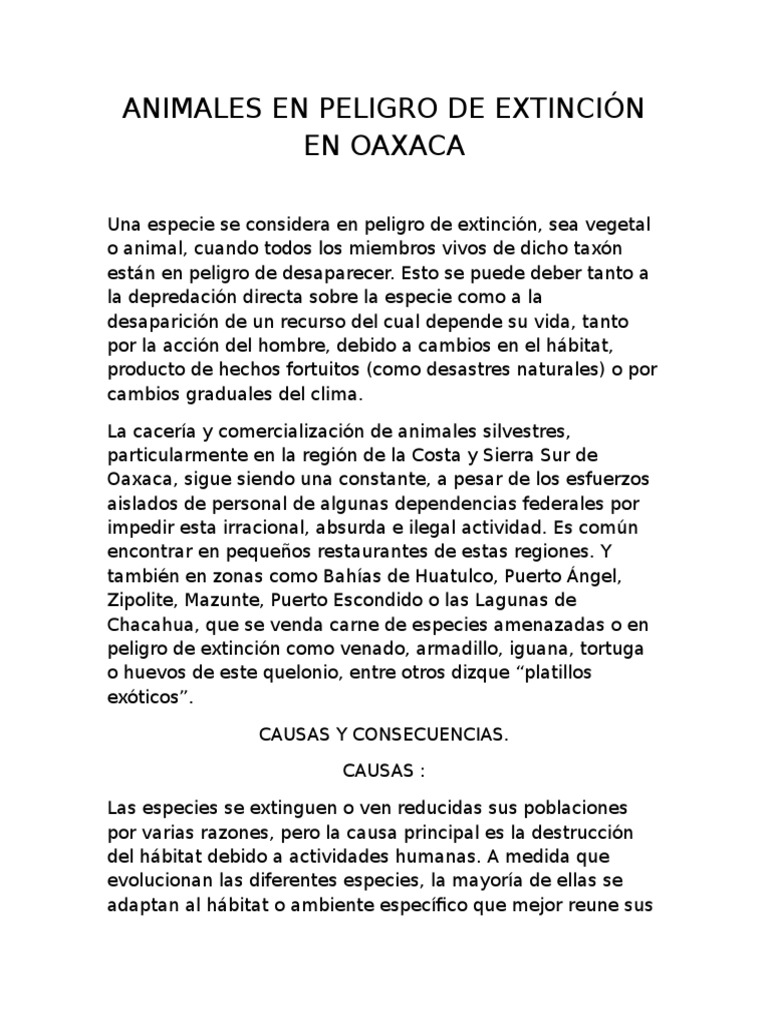 Animales en Peligro de Extinción en Oaxaca | PDF | Extinción | Especie