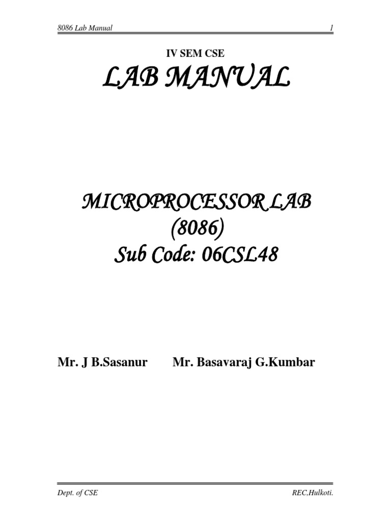 Lab Manual Microprocessor Lab (8086) Sub Code 06CSL48 PDF