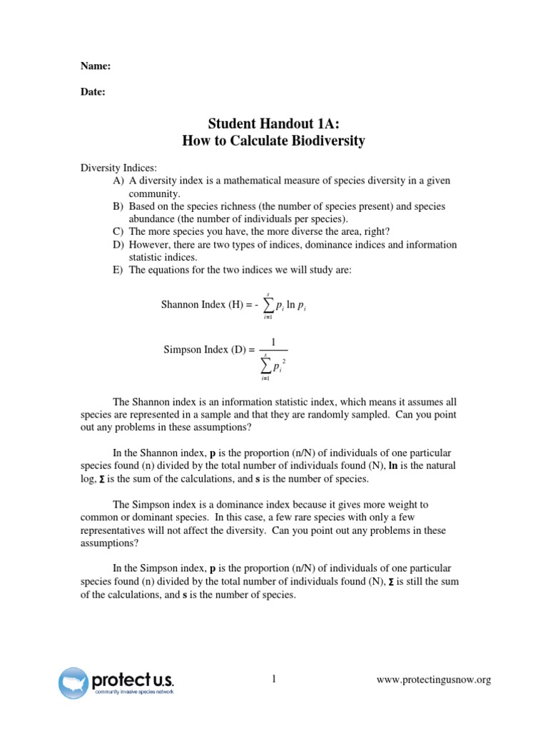 Calculate Biodiversity Using Indices | PDF