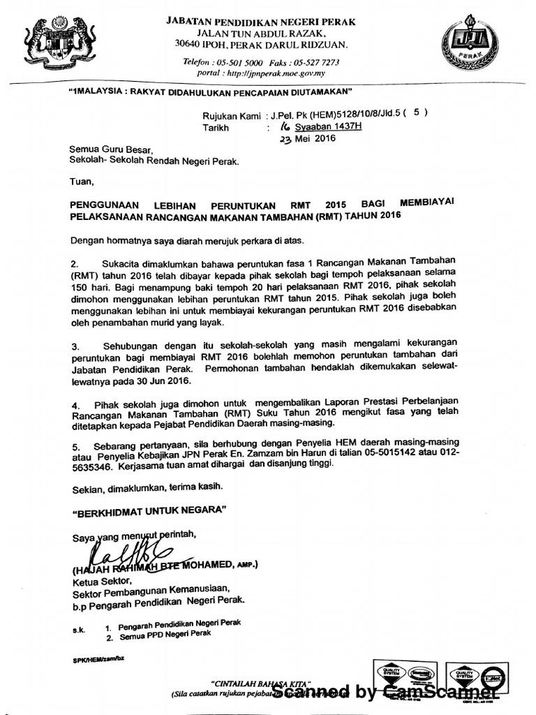 Surat Lebihan RMT | PDF