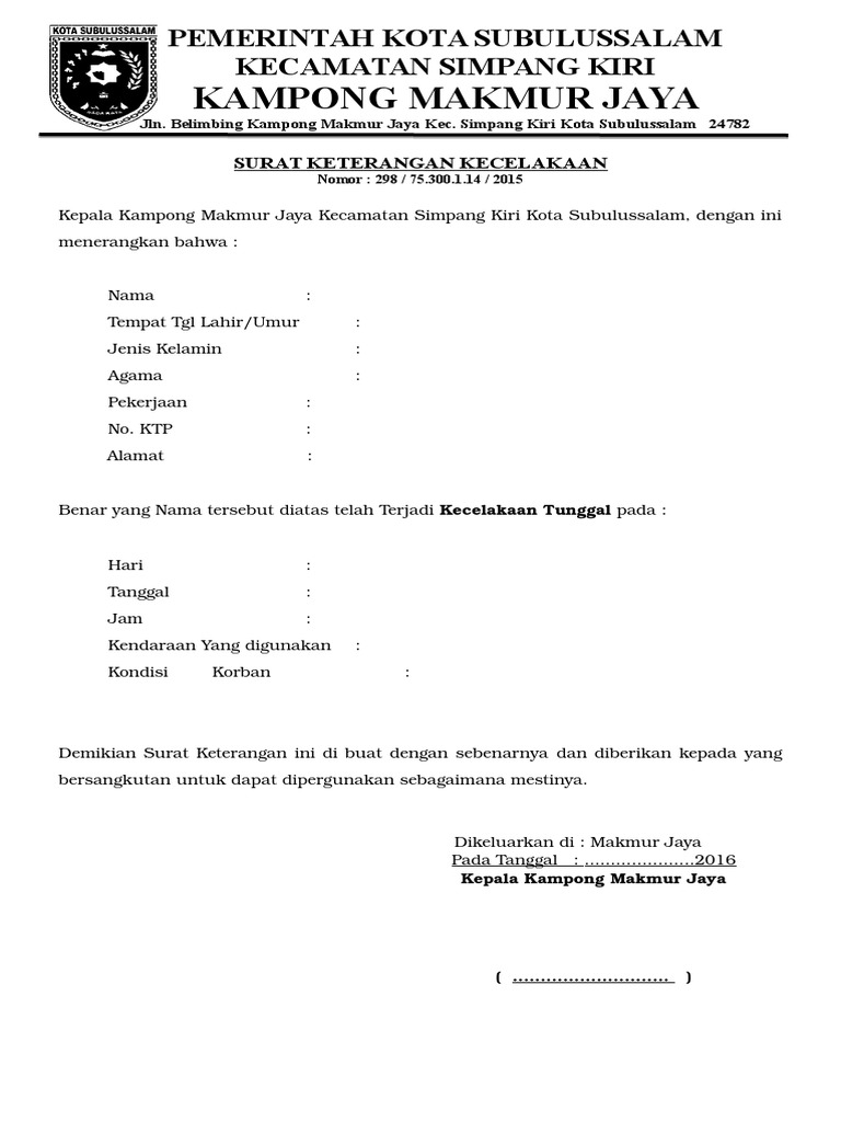 Contoh Surat Kecelakaan Kerja Di Perusahaan Surat Lamaran Kerja  Riset