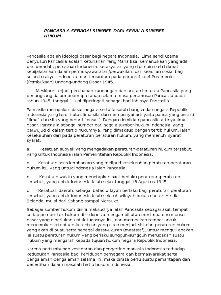Pancasila Sebagai Sumber Dari Segala Sumber Hukum