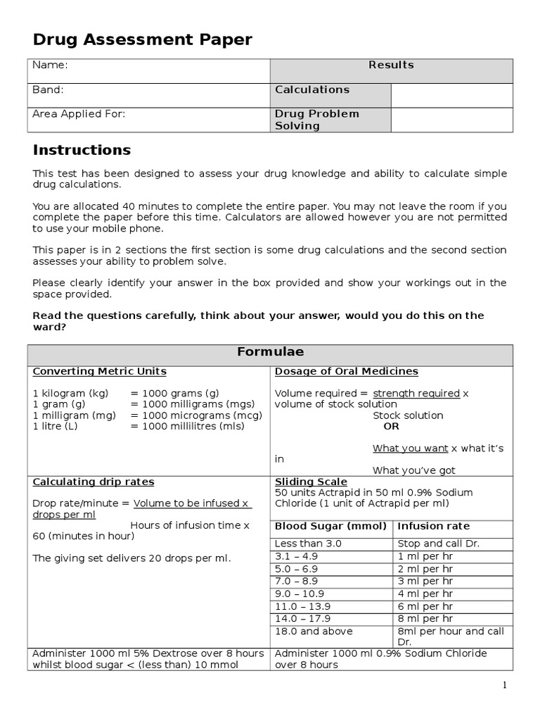 Drug Assessment Paper Instructions PDF Medical Prescription