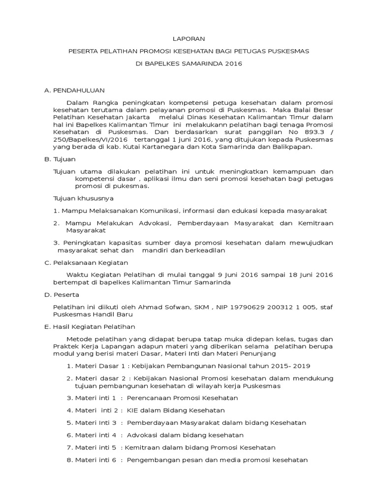 Laporan Pelatihan Promkes 2016 Pdf