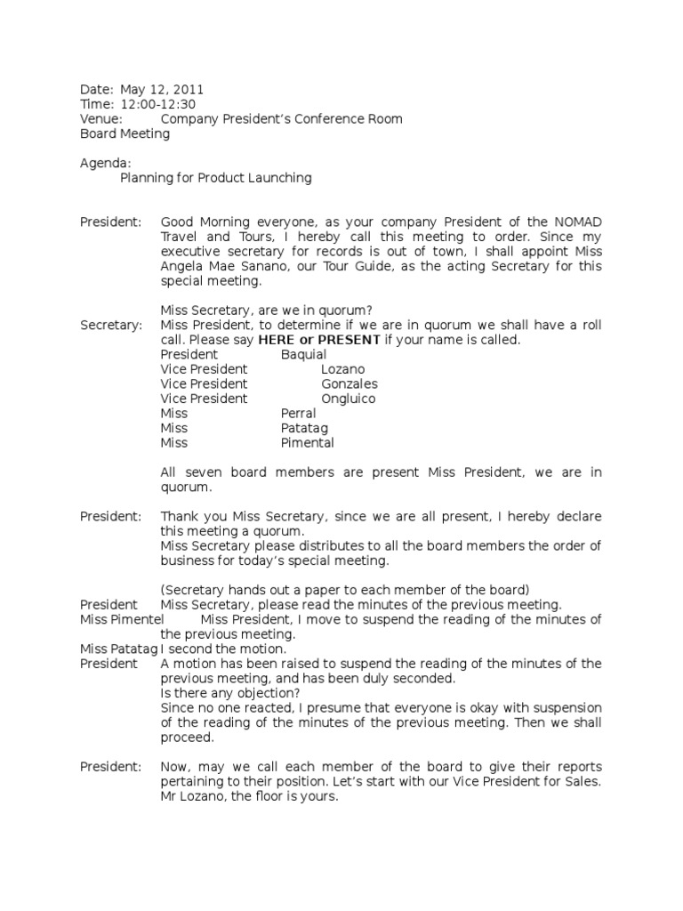 Engl21 NOMAD Business Meeting Script | Politics | Government