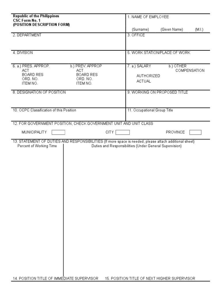 Philippines CSC Position Description Form | PDF | Law
